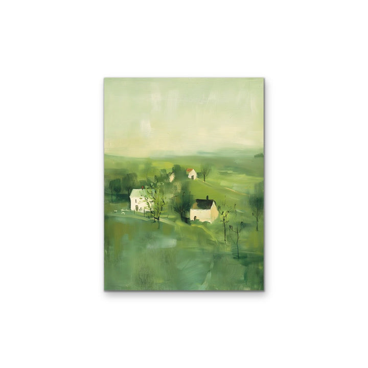 Always Close By - Green Abstract House Landscape, Stretched Canvas or Wall Art Print I Heart Wall Art