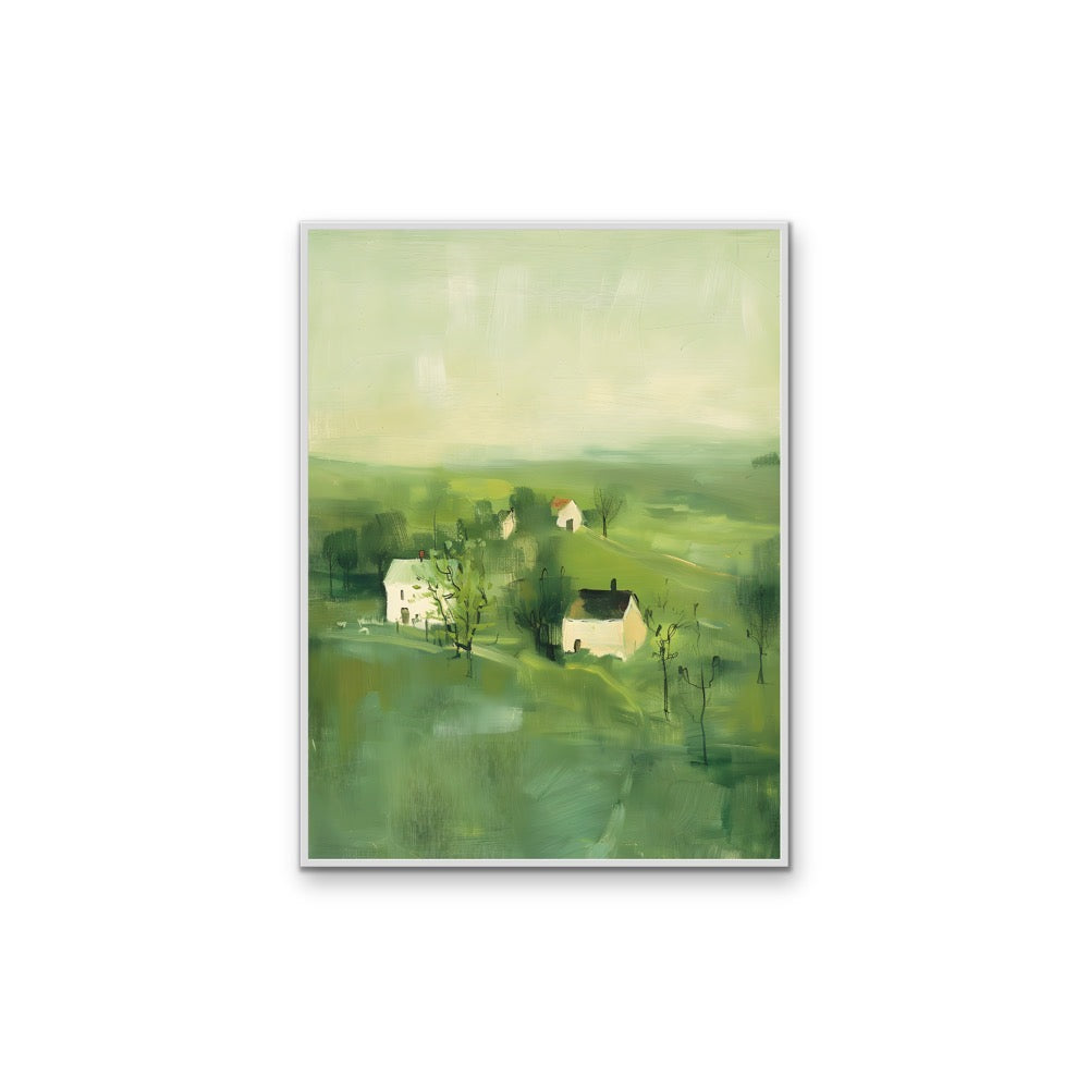 Always Close By - Green Abstract House Landscape, Stretched Canvas or Wall Art Print I Heart Wall Art