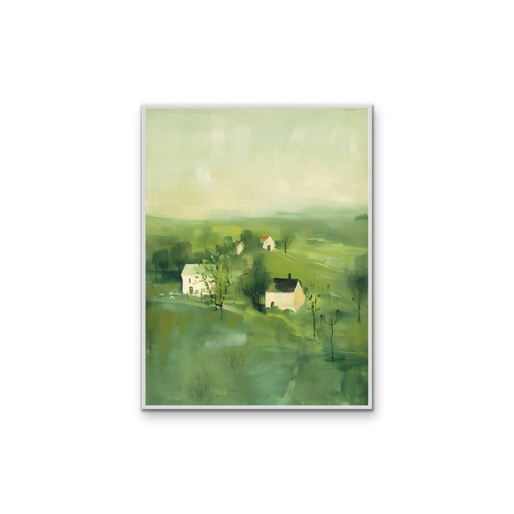 Always Close By - Green Abstract House Landscape, Stretched Canvas or Wall Art Print I Heart Wall Art