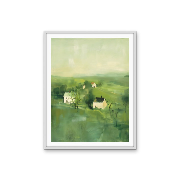 Always Close By - Green Abstract House Landscape, Stretched Canvas or Wall Art Print I Heart Wall Art