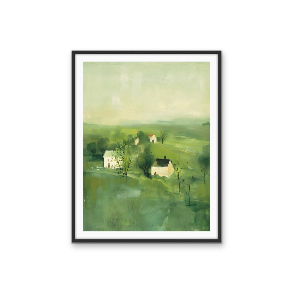 Always Close By - Green Abstract House Landscape, Stretched Canvas or Wall Art Print I Heart Wall Art