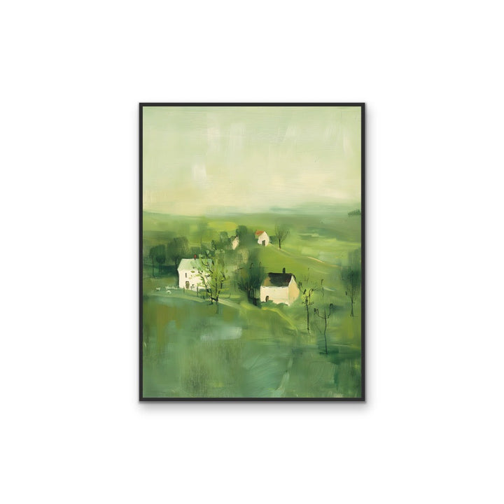 Always Close By - Green Abstract House Landscape, Stretched Canvas or Wall Art Print I Heart Wall Art