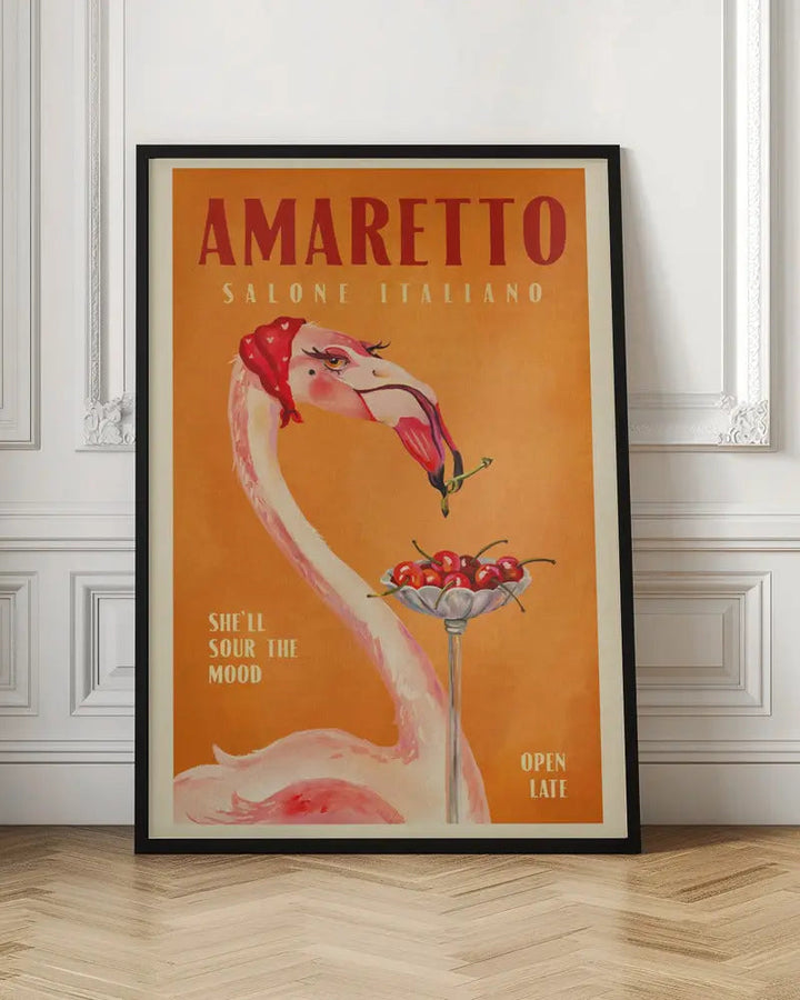 Amaretto Flamingo Art Deco Italian Cafe Travel Art - Stretched Canvas, Poster or Fine Art Print I Heart Wall Art