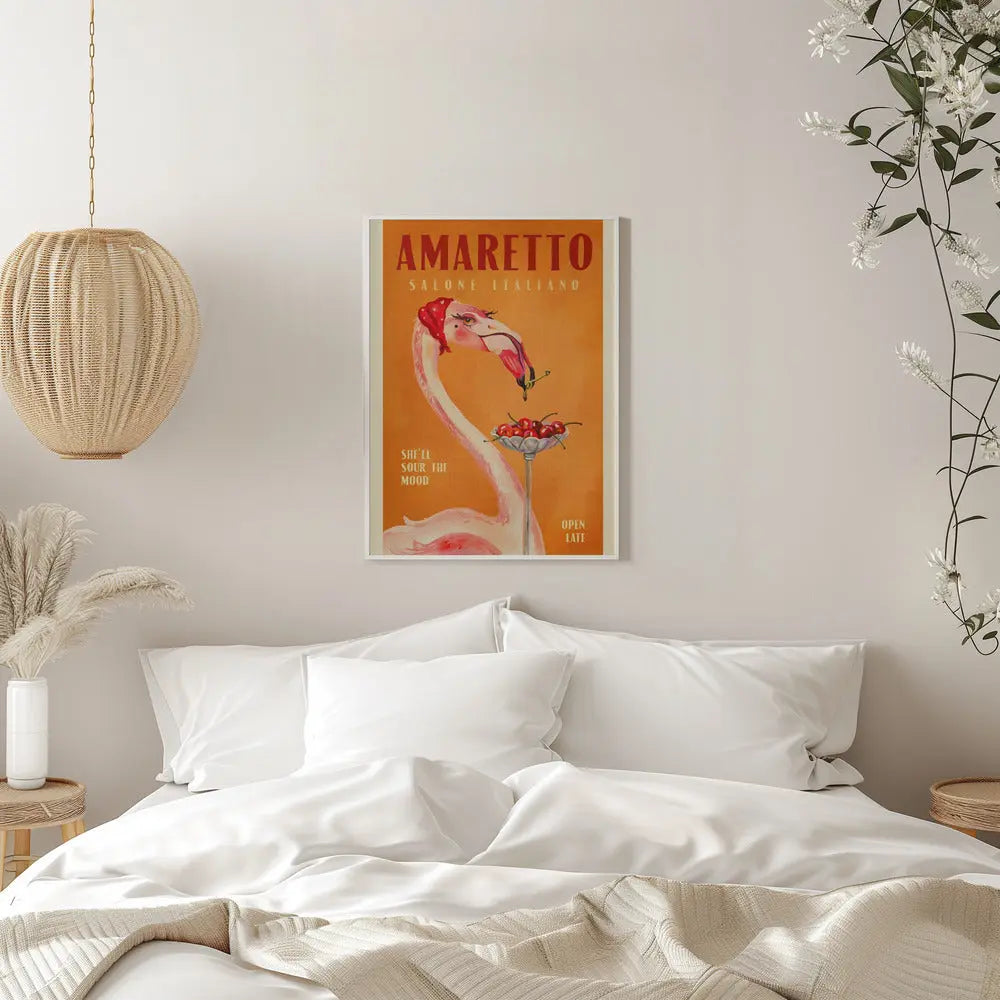 Amaretto Flamingo Art Deco Italian Cafe Travel Art - Stretched Canvas, Poster or Fine Art Print I Heart Wall Art