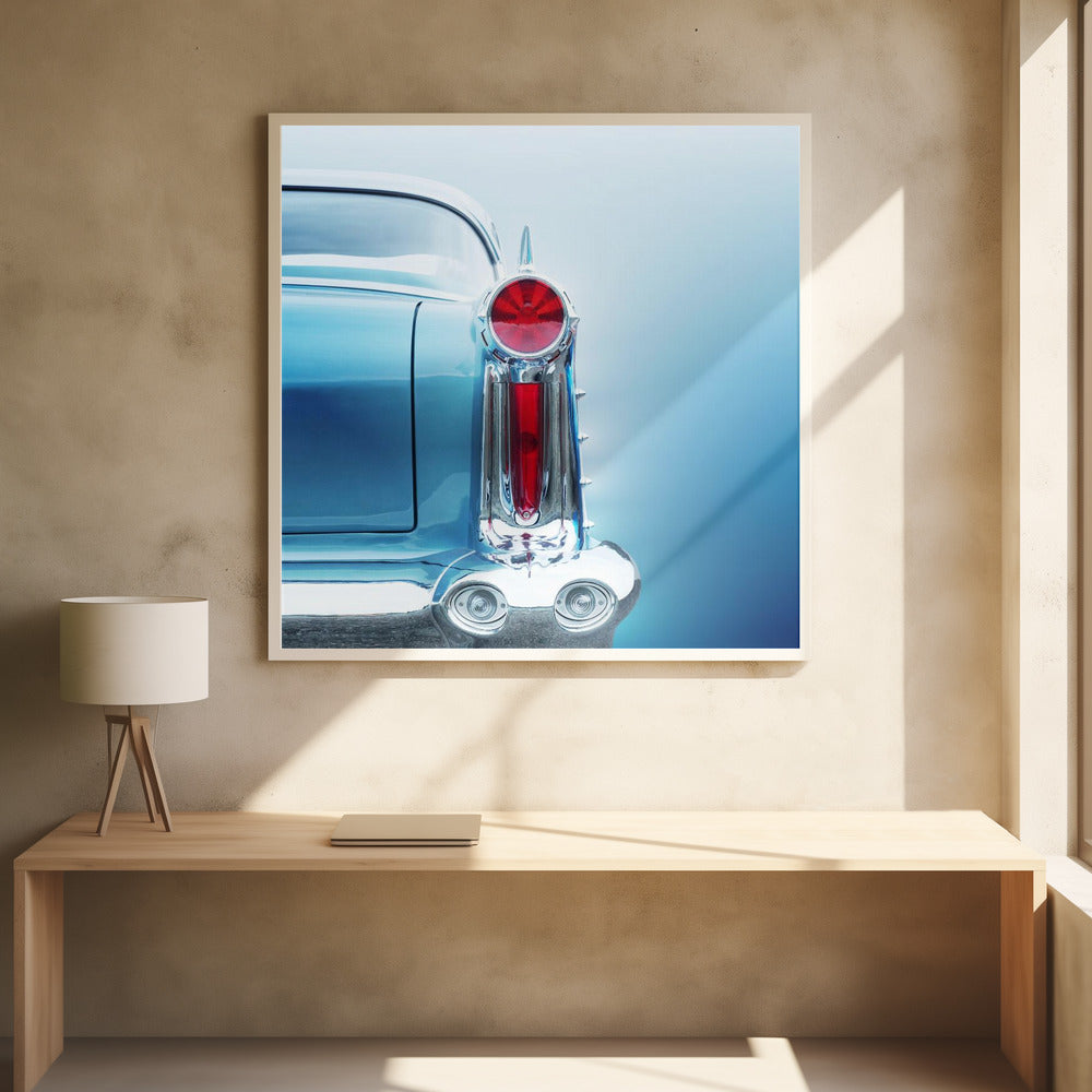 American classic car Super 88 1958 Rear - Square Stretched Canvas, Poster or Fine Art Print I Heart Wall Art