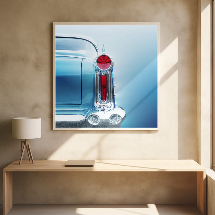 American classic car Super 88 1958 Rear - Square Stretched Canvas, Poster or Fine Art Print I Heart Wall Art