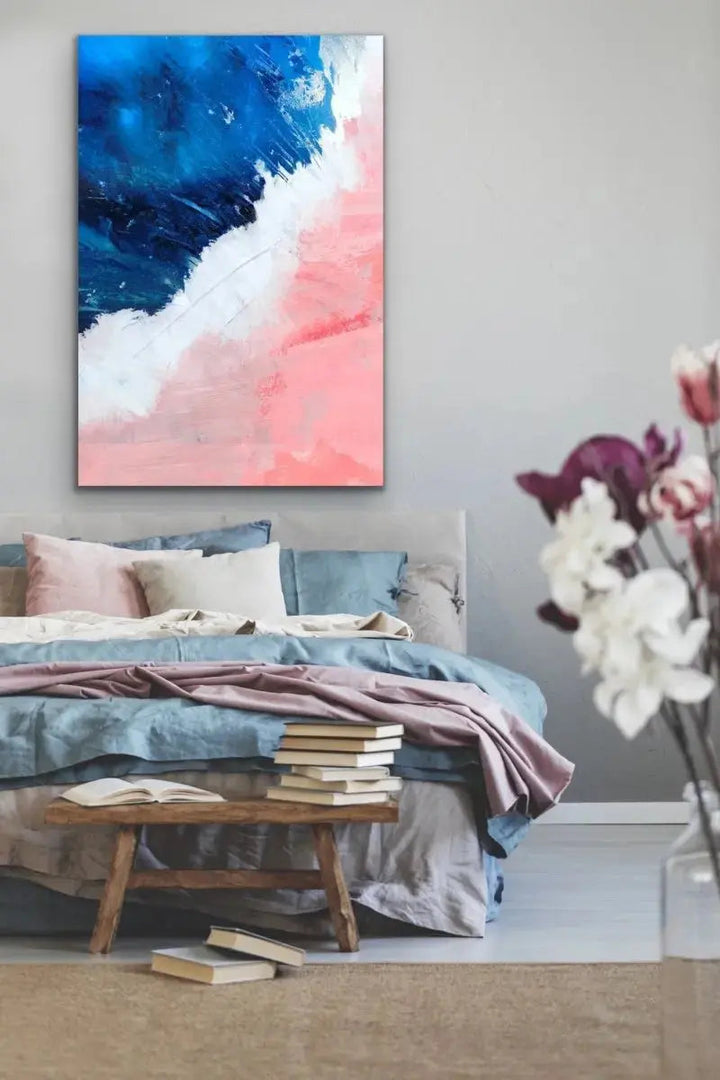 An Awesome Wave -Abstract Blue Pink Art Print Stretched Canvas Wall Art - I Heart Wall Art - Poster Print, Canvas Print or Framed Art Print