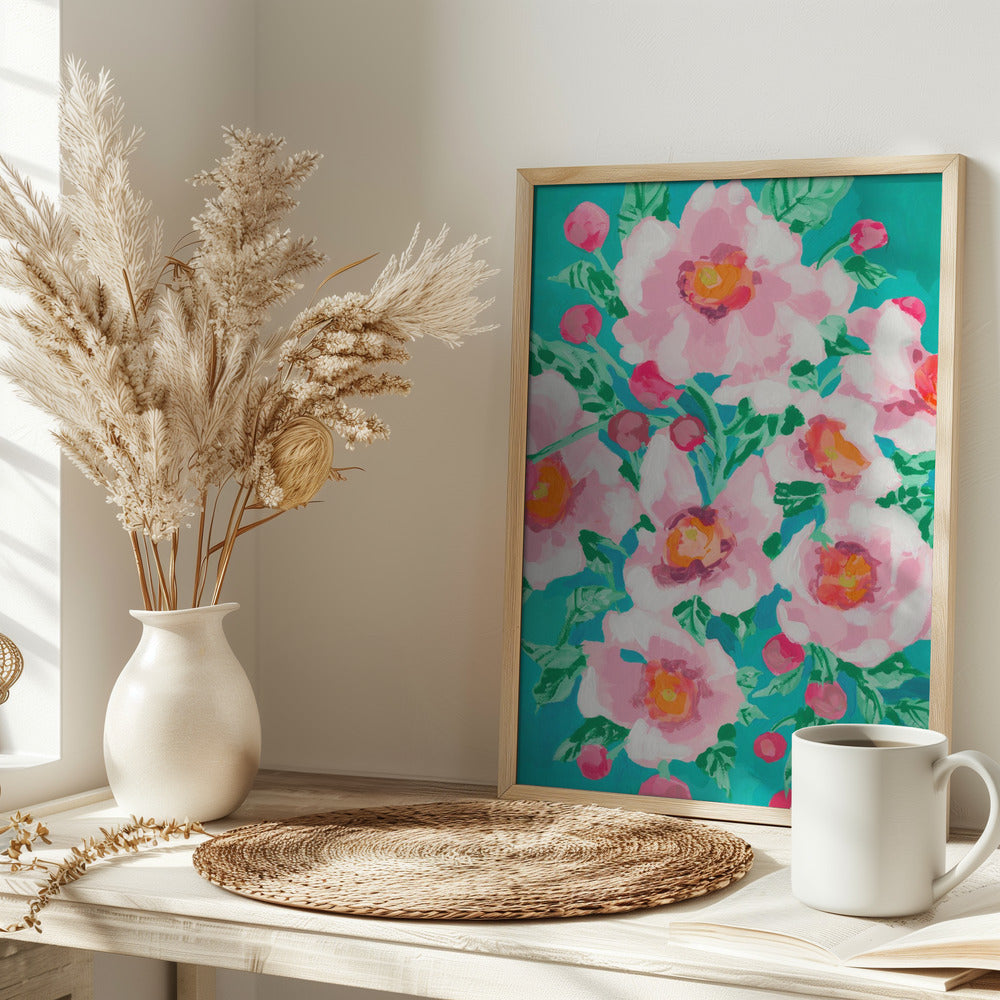 Anemones With Pink Fruits - Stretched Canvas, Poster or Fine Art Print I Heart Wall Art