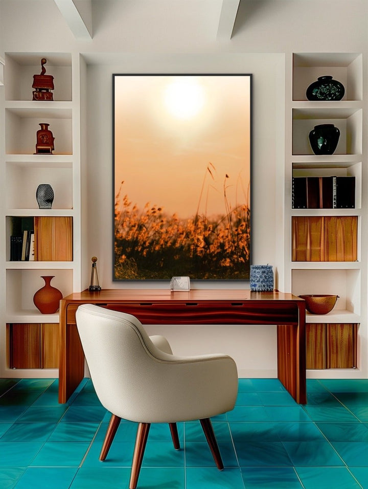 Another Day - Orange Sunset in a Field, Stretched Canvas or Wall Art Print - I Heart Wall Art - Poster Print, Canvas Print or Framed Art Print