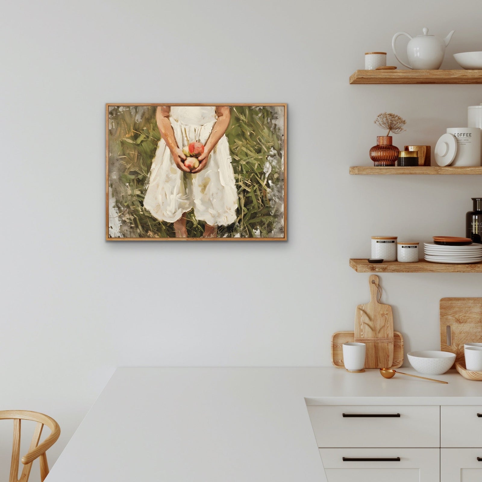 Apple Picking - Vintage Girl Holding Red Apples, Stretched Canvas or Wall Art Print I Heart Wall Art