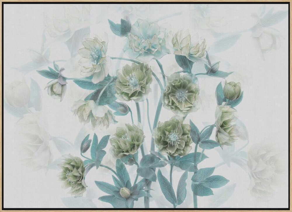 Aqua Green Blooms - Floral Photographic Stretched Canvas Poster or Fine Art Print