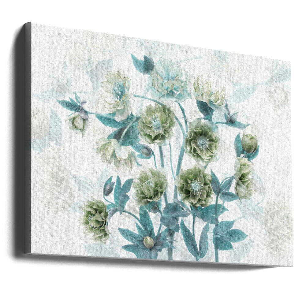 Aqua Green Blooms - Floral Photographic Stretched Canvas Poster or Fine Art Print