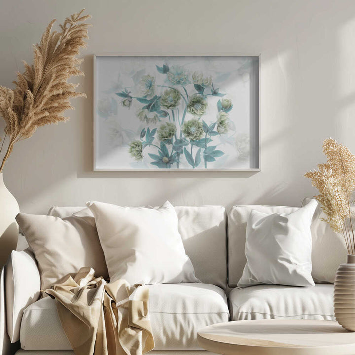 Aqua Green Blooms - Floral Photographic Stretched Canvas Poster or Fine Art Print