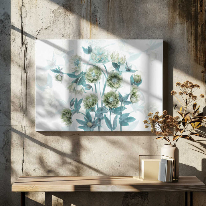 Aqua Green Blooms - Floral Photographic Stretched Canvas Poster or Fine Art Print