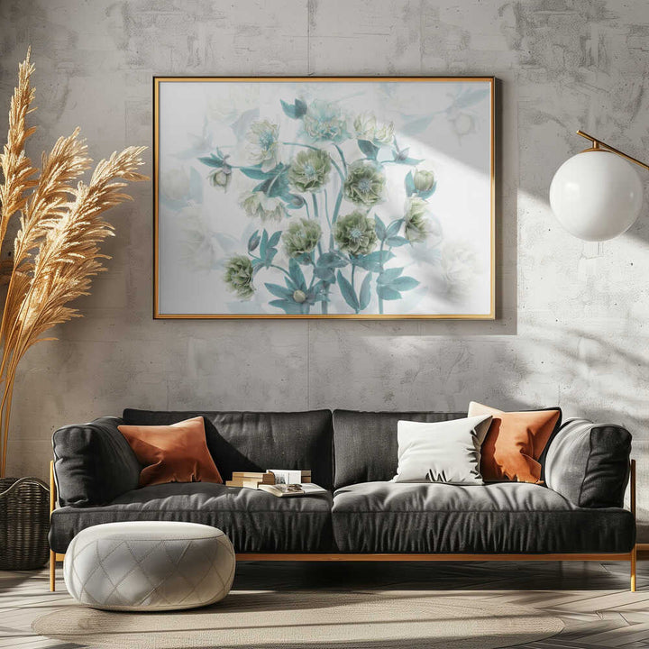 Aqua Green Blooms - Floral Photographic Stretched Canvas Poster or Fine Art Print