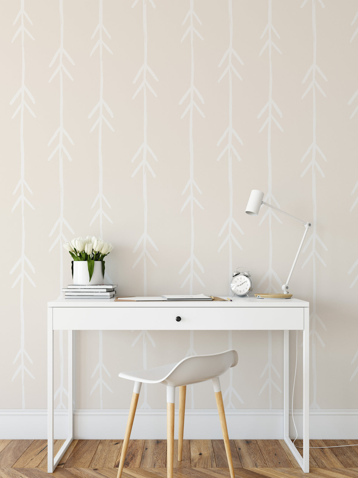 Arrow Wallpaper In White- Peel and Stick Soak