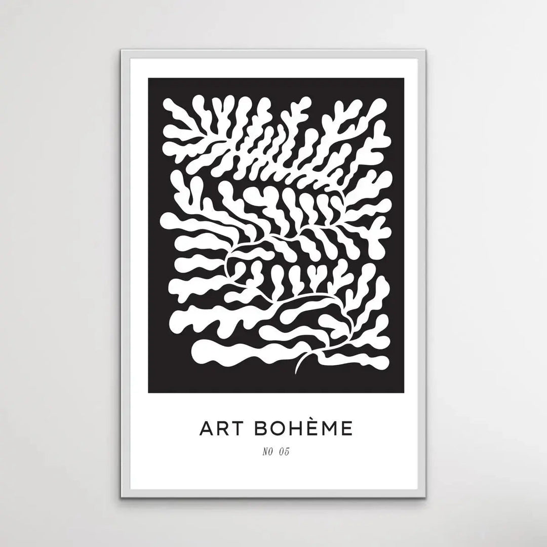 Art Boheme Number Five - Minimalist Black and White Leaves Classic Art Print - I Heart Wall Art - Poster Print, Canvas Print or Framed Art Print