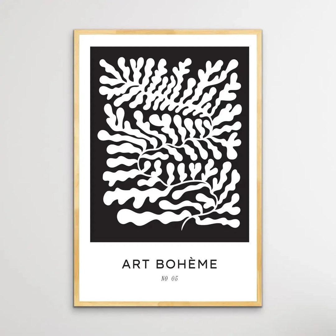 Art Boheme Number Five - Minimalist Black and White Leaves Classic Art Print - I Heart Wall Art - Poster Print, Canvas Print or Framed Art Print