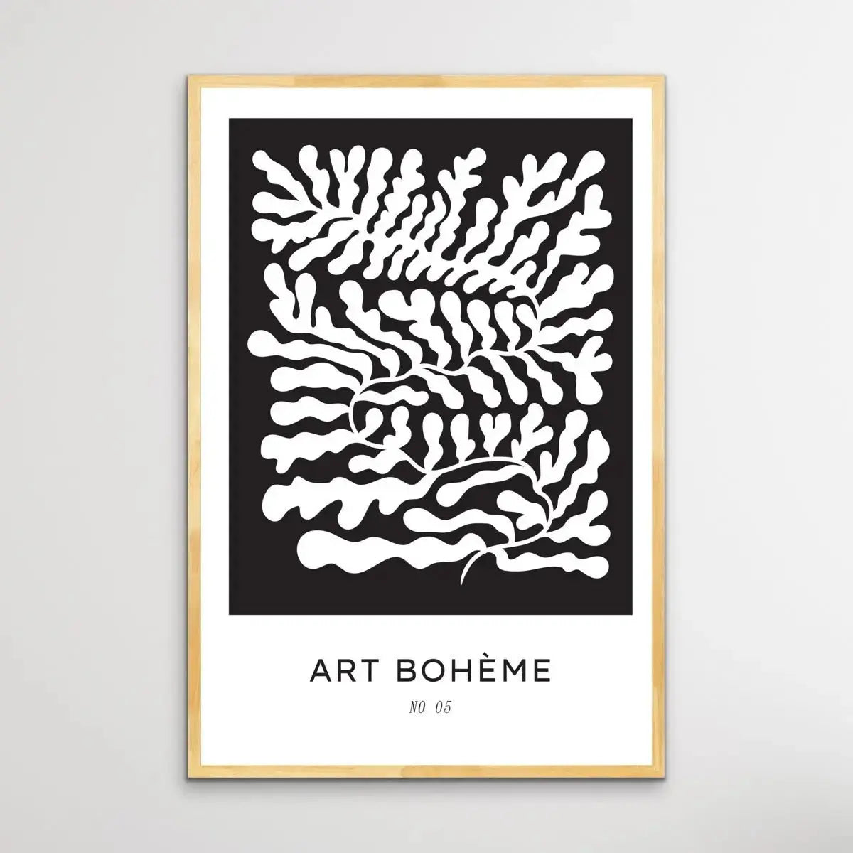Art Boheme Number Five - Minimalist Black and White Leaves Classic Art Print - I Heart Wall Art - Poster Print, Canvas Print or Framed Art Print