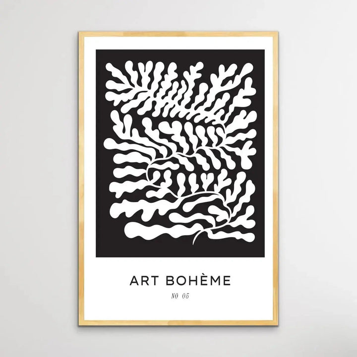 Art Boheme Number Five - Minimalist Black and White Leaves Classic Art Print - I Heart Wall Art - Poster Print, Canvas Print or Framed Art Print