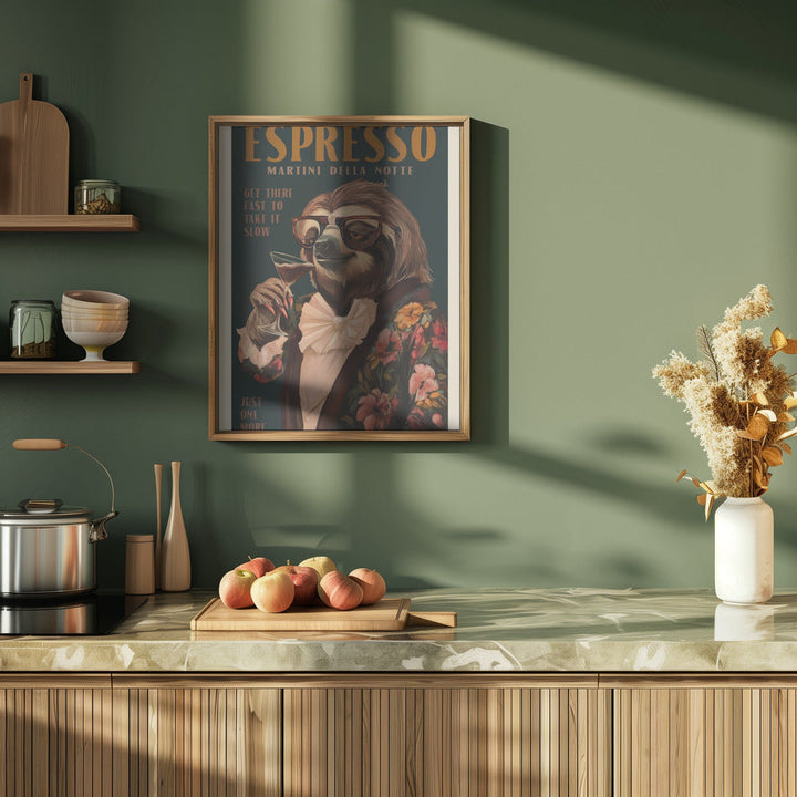 Art Deco Espresso Martini Drinking Sloth - Stretched Canvas, Poster or Fine Art Print I Heart Wall Art
