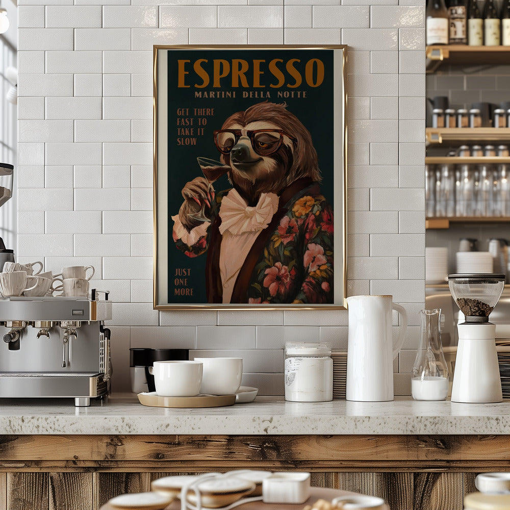 Art Deco Espresso Martini Drinking Sloth - Stretched Canvas, Poster or Fine Art Print I Heart Wall Art