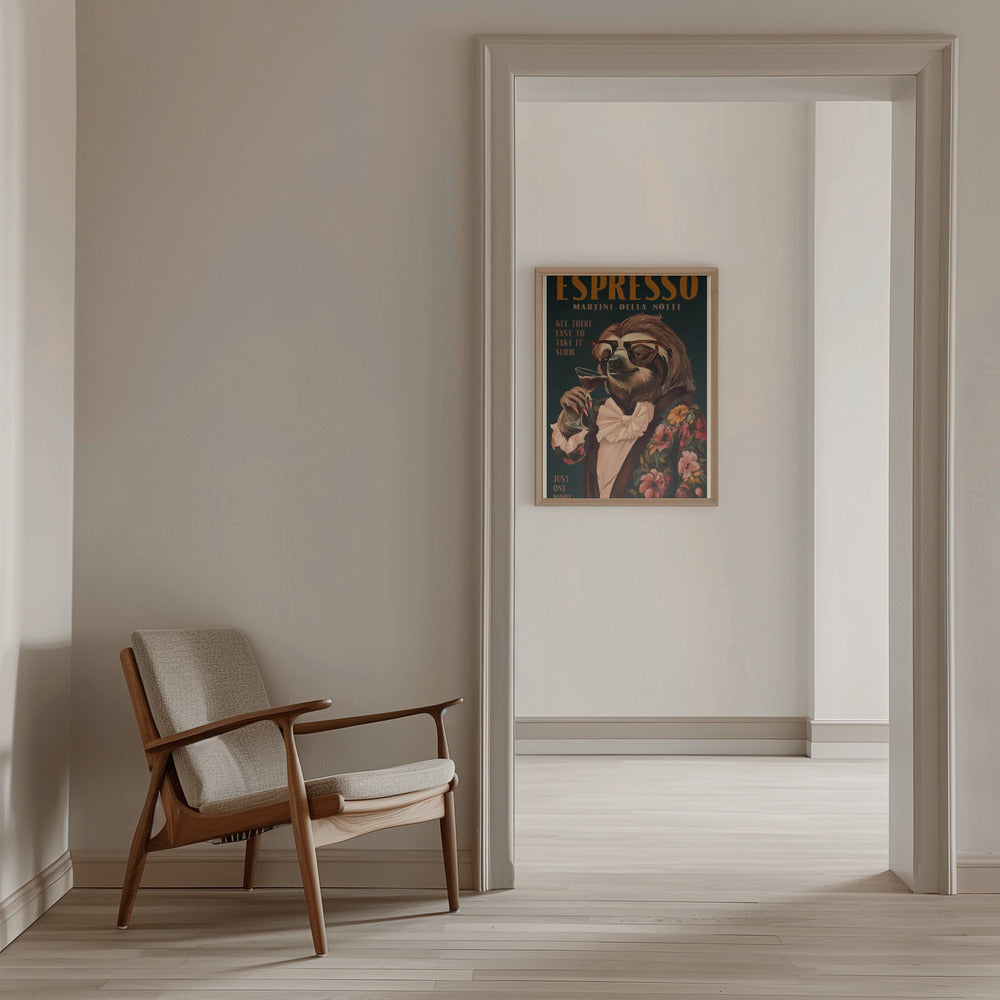 Art Deco Espresso Martini Drinking Sloth - Stretched Canvas, Poster or Fine Art Print I Heart Wall Art