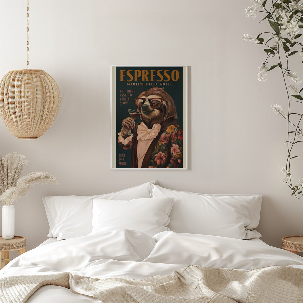 Art Deco Espresso Martini Drinking Sloth - Stretched Canvas, Poster or Fine Art Print I Heart Wall Art