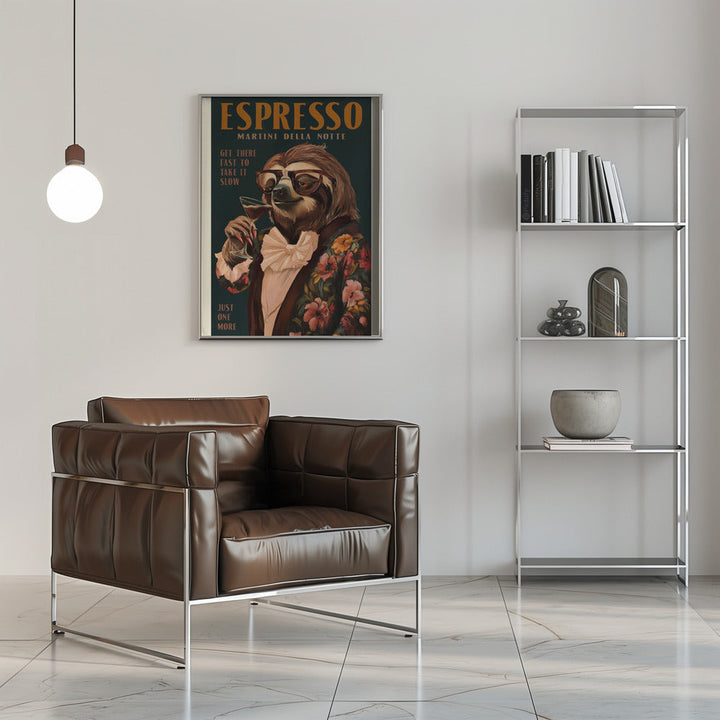 Art Deco Espresso Martini Drinking Sloth - Stretched Canvas, Poster or Fine Art Print I Heart Wall Art