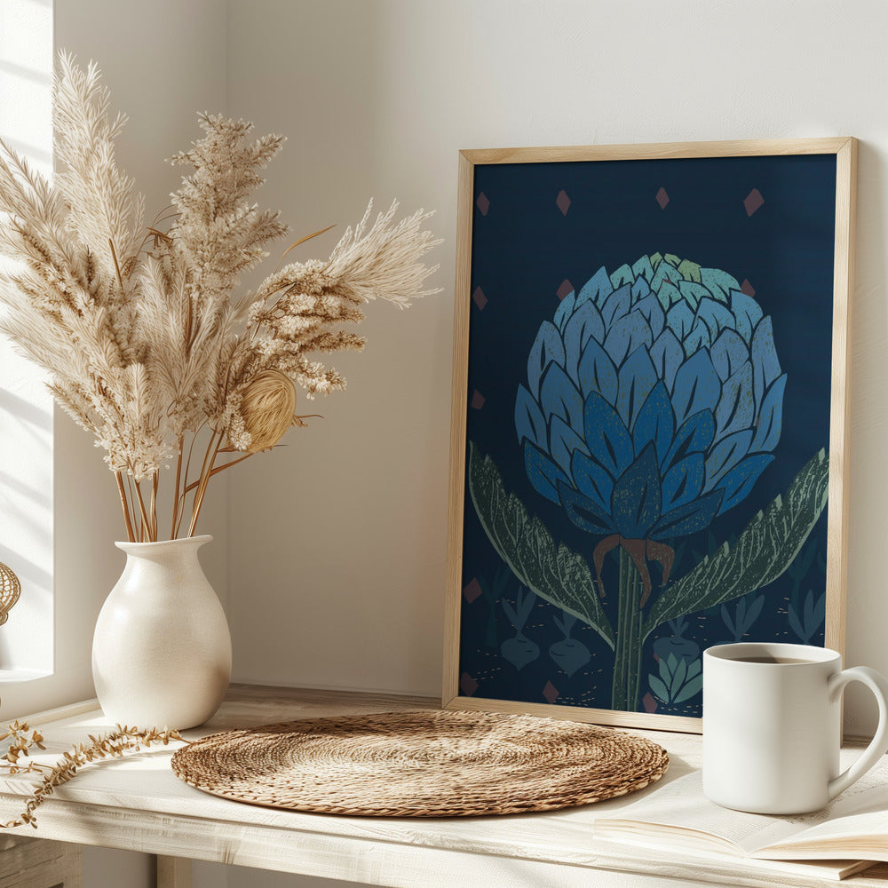Artichoke dark blue - Stretched Canvas, Poster or Fine Art Print I Heart Wall Art