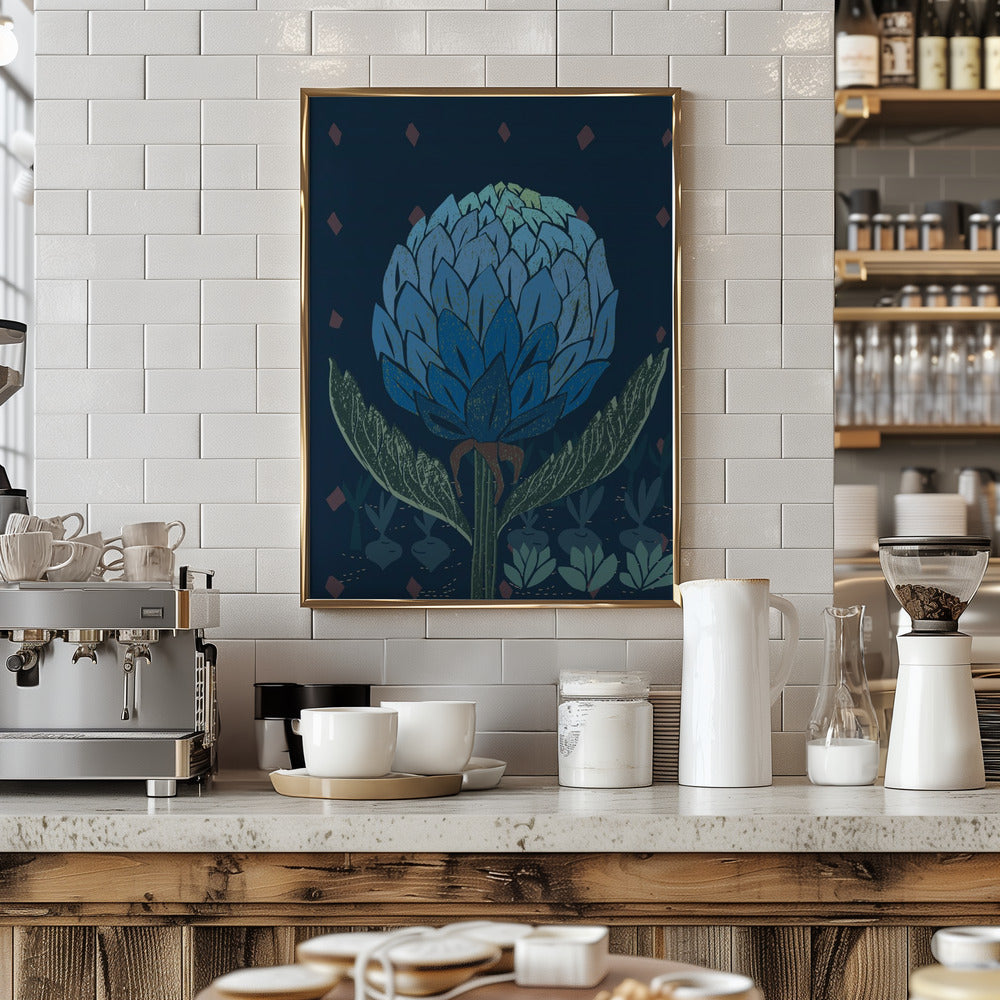 Artichoke dark blue - Stretched Canvas, Poster or Fine Art Print I Heart Wall Art