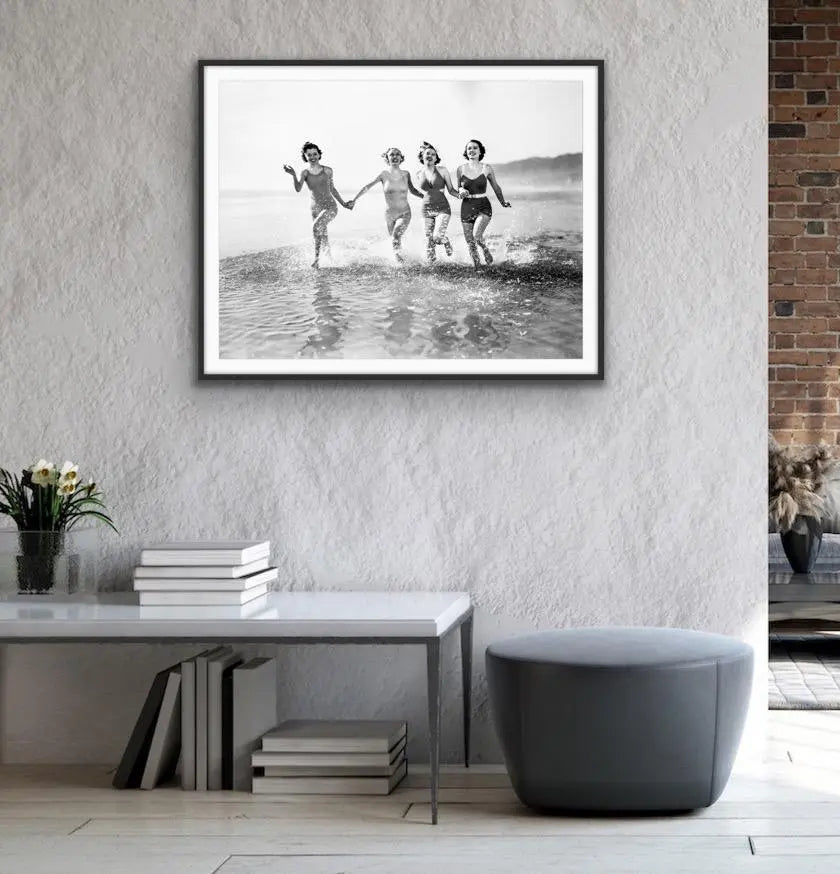 At The Beach - Vintage Photographic Women At Beach Print On Paper Or Canvas - I Heart Wall Art - Poster Print, Canvas Print or Framed Art Print