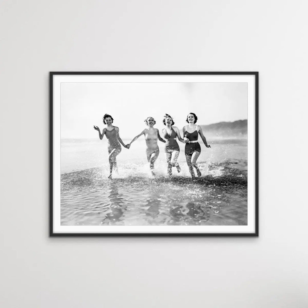 At The Beach - Vintage Photographic Women At Beach Print On Paper Or Canvas - I Heart Wall Art - Poster Print, Canvas Print or Framed Art Print