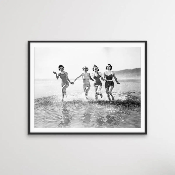 At The Beach - Vintage Photographic Women At Beach Print On Paper Or Canvas - I Heart Wall Art - Poster Print, Canvas Print or Framed Art Print