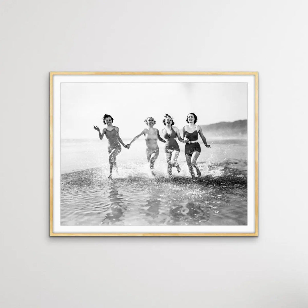 At The Beach - Vintage Photographic Women At Beach Print On Paper Or Canvas - I Heart Wall Art - Poster Print, Canvas Print or Framed Art Print