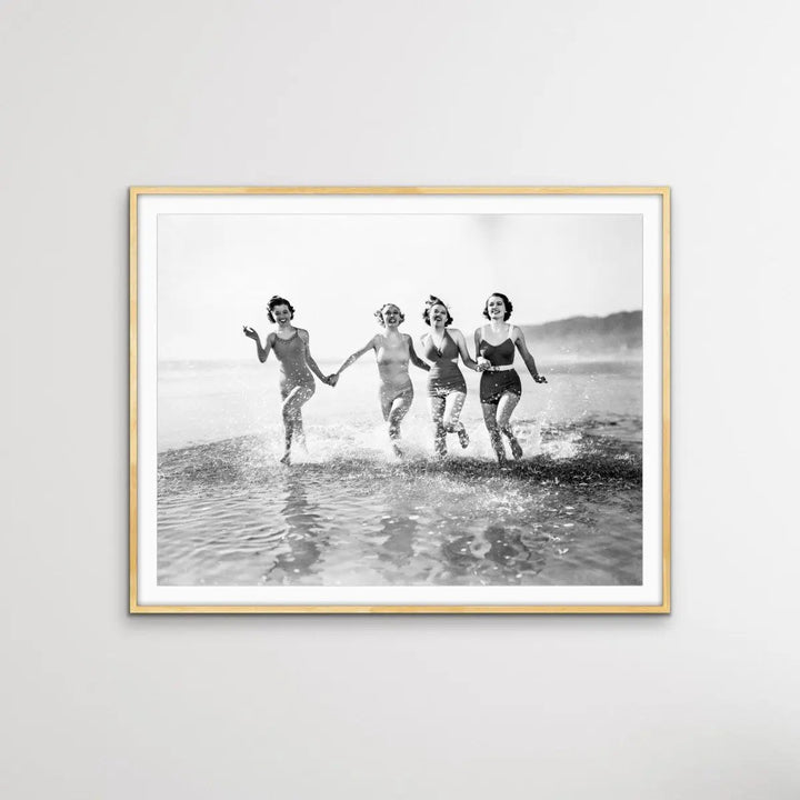 At The Beach - Vintage Photographic Women At Beach Print On Paper Or Canvas - I Heart Wall Art - Poster Print, Canvas Print or Framed Art Print