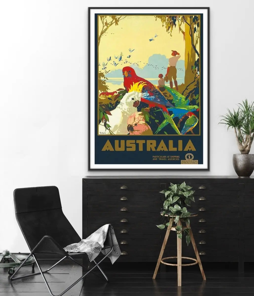 Australian Birds - Vintage Travel Poster - I Heart Wall Art - Poster Print, Canvas Print or Framed Art Print