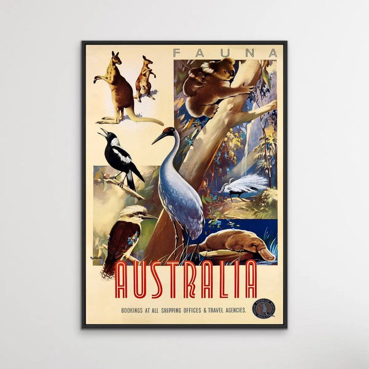 Australian Fauna - Vintage Travel Poster - I Heart Wall Art - Poster Print, Canvas Print or Framed Art Print