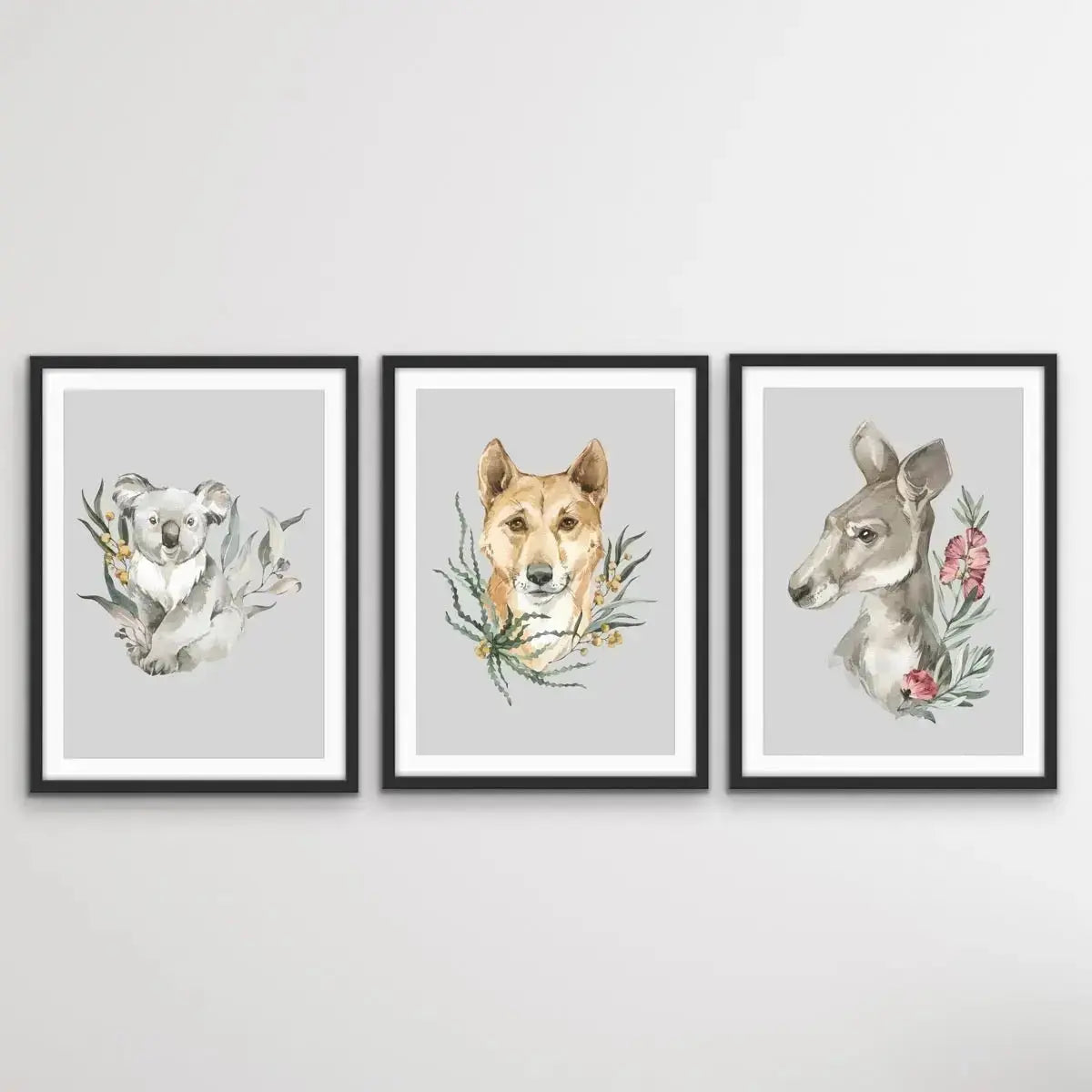 Australian Native Animal Prints Set Two - Koala, Dingo, Kangaroo - I Heart Wall Art - Poster Print, Canvas Print or Framed Art Print