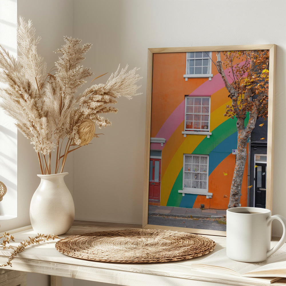 Autumn Rainbow House - Stretched Canvas, Poster or Fine Art Print I Heart Wall Art