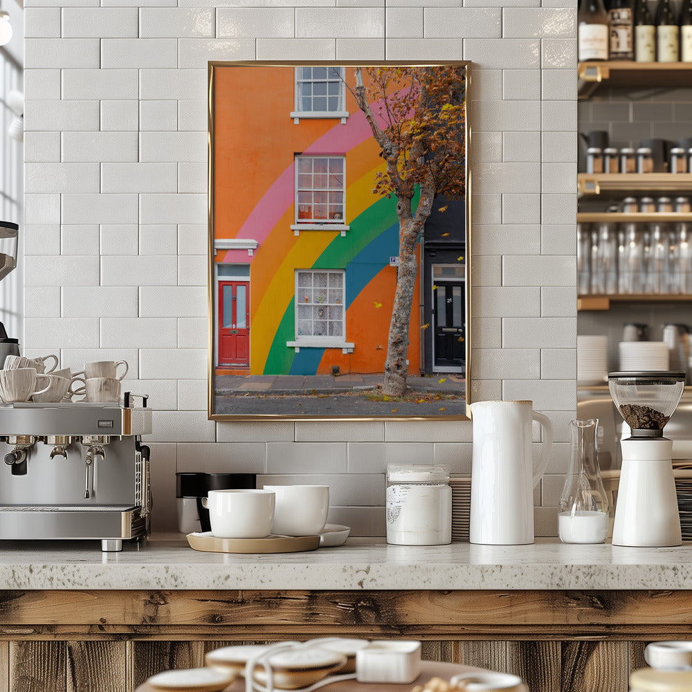 Autumn Rainbow House - Stretched Canvas, Poster or Fine Art Print I Heart Wall Art