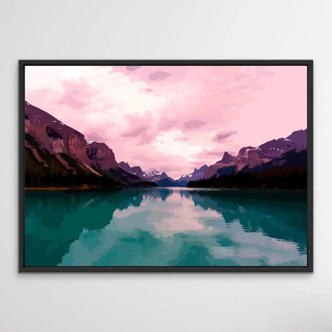 Away From It All - Vivid Mountain Landscape Print in Pink and Green - I Heart Wall Art - Poster Print, Canvas Print or Framed Art Print