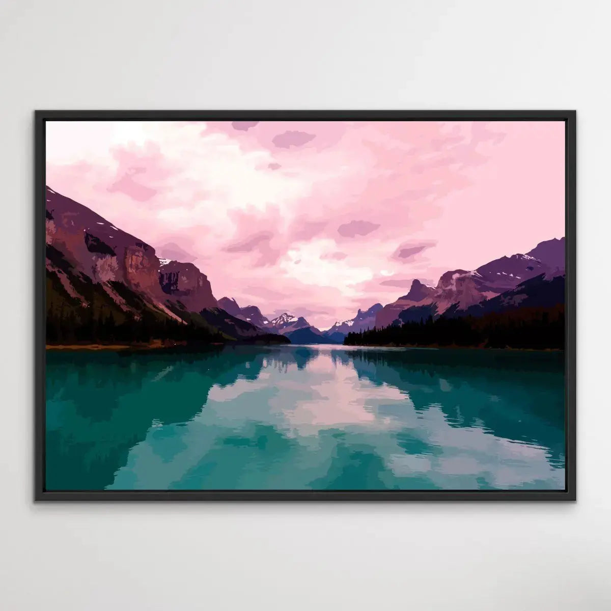 Away From It All - Vivid Mountain Landscape Print in Pink and Green - I Heart Wall Art - Poster Print, Canvas Print or Framed Art Print
