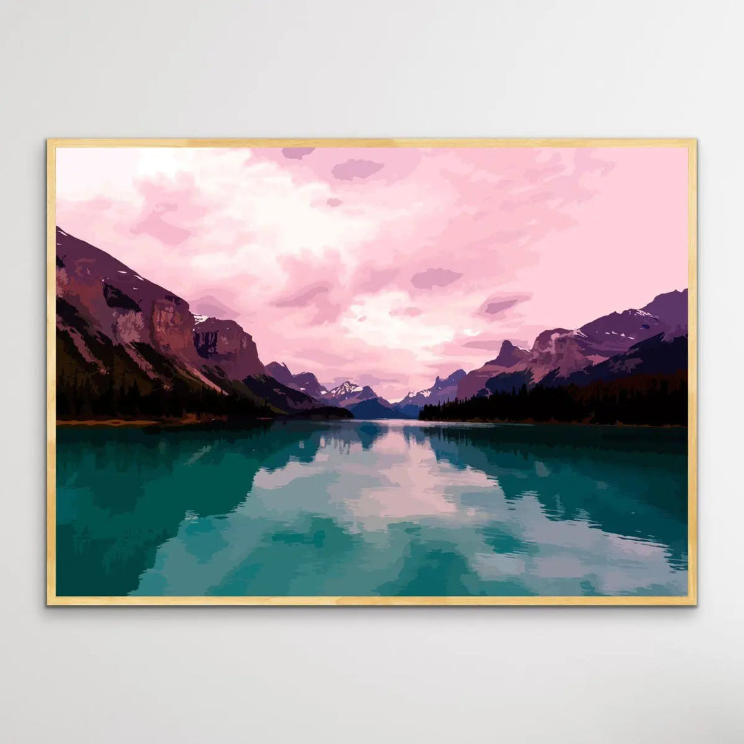 Away From It All - Vivid Mountain Landscape Print in Pink and Green - I Heart Wall Art - Poster Print, Canvas Print or Framed Art Print
