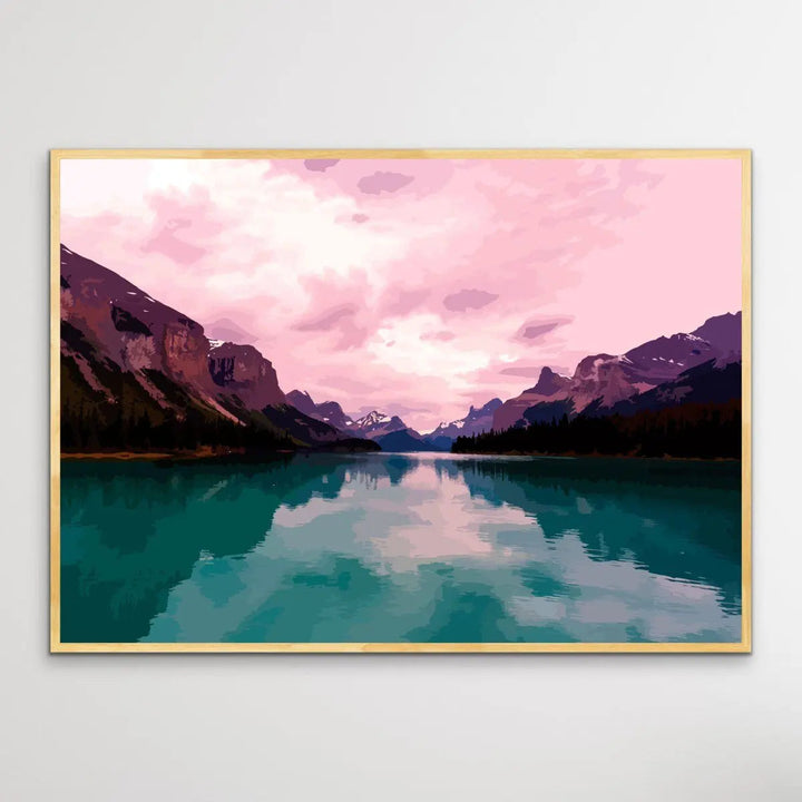 Away From It All - Vivid Mountain Landscape Print in Pink and Green - I Heart Wall Art - Poster Print, Canvas Print or Framed Art Print