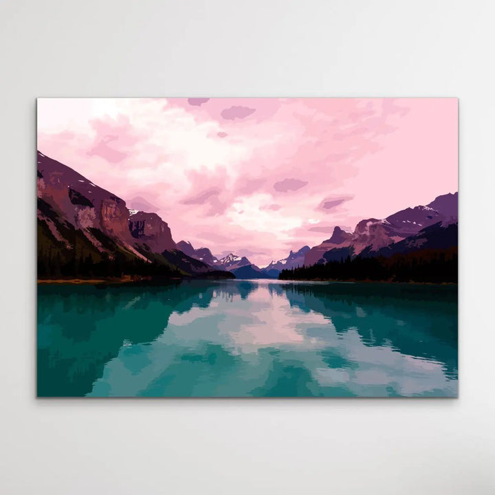 Away From It All - Vivid Mountain Landscape Print in Pink and Green - I Heart Wall Art - Poster Print, Canvas Print or Framed Art Print