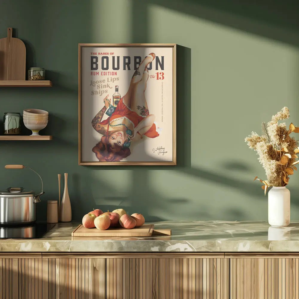 Babes of Bourbon Vol 13 Rum Drinking Pinup Girl Art - Stretched Canvas, Poster or Fine Art Print I Heart Wall Art