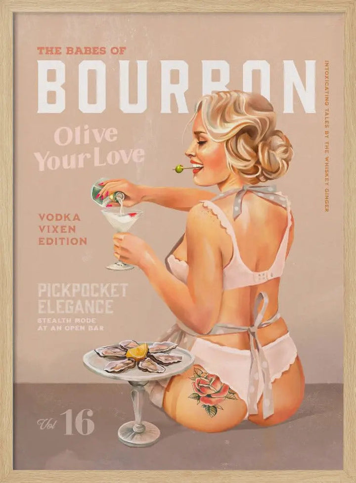 Babes of Bourbon Vol 16 Vintage Vodka Martini Pin Up Girl - Stretched Canvas, Poster or Fine Art Print I Heart Wall Art
