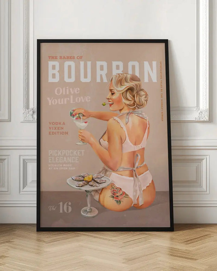 Babes of Bourbon Vol 16 Vintage Vodka Martini Pin Up Girl - Stretched Canvas, Poster or Fine Art Print I Heart Wall Art