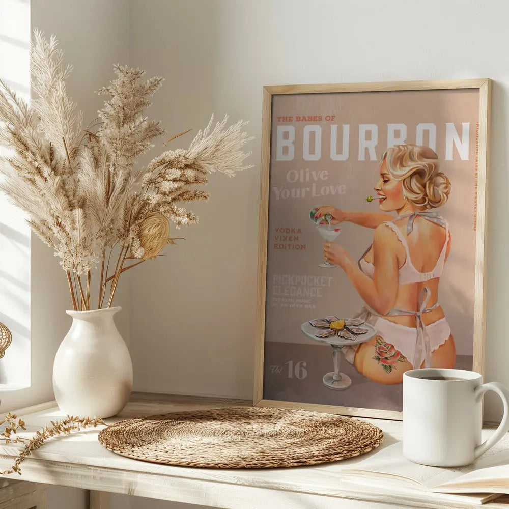 Babes of Bourbon Vol 16 Vintage Vodka Martini Pin Up Girl - Stretched Canvas, Poster or Fine Art Print I Heart Wall Art